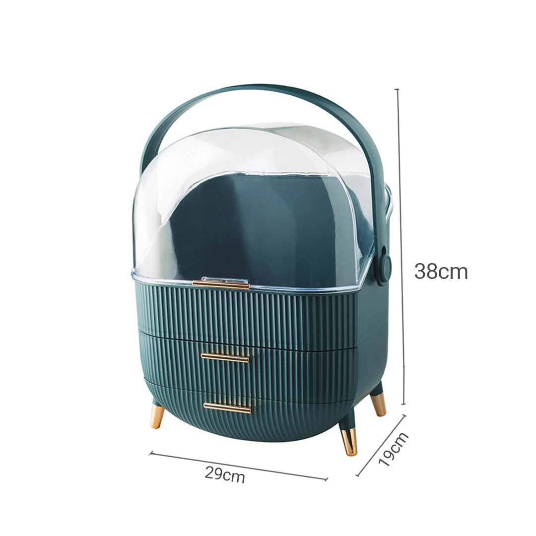 SOGA 29cm Green Countertop Makeup Cosmetic Storage Organiser Skincare Holder Jewelry Storage Box with Handle - Cafe Supply