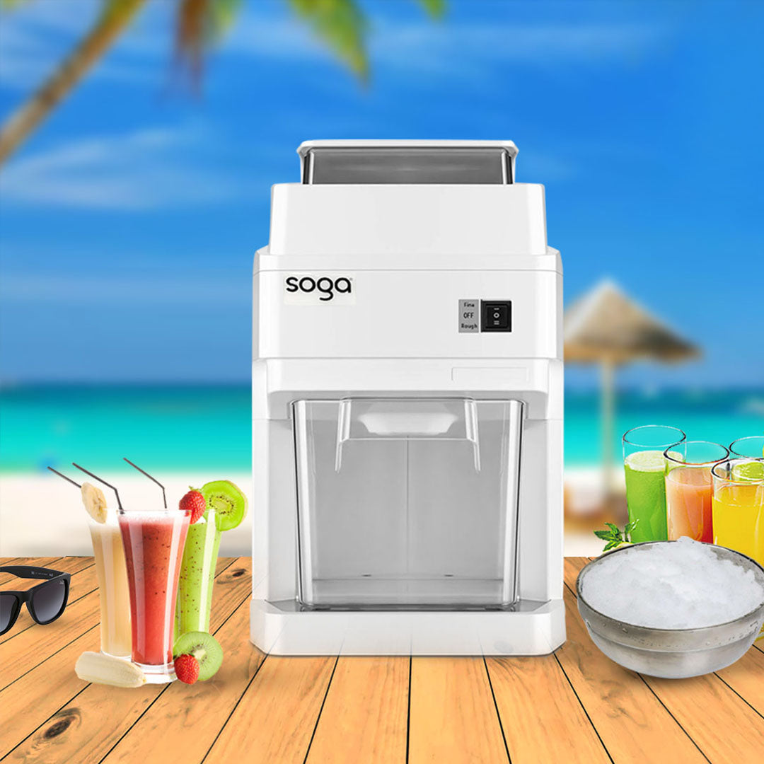 SOGA 2X 300 Watts Electric Ice Shaver Crusher Slicer Snow Cone Maker Commercial Tabletop Machine 120kgs/h White - Cafe Supply