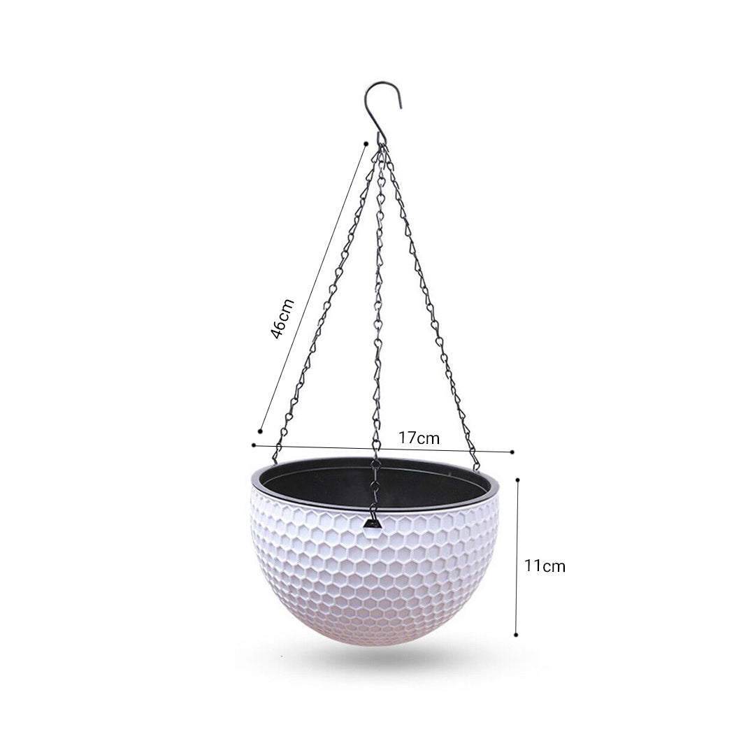 SOGA White Small Hanging Resin Flower Pot Self Watering Basket Planter Outdoor Garden Decor - Cafe Supply