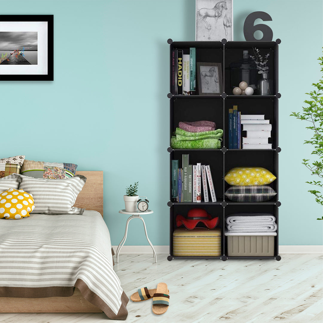 SOGA 4 Tier 8-Cube Black Portable Wardrobe Divide-Grid Modular Storage Organiser Foldable Closet - Cafe Supply