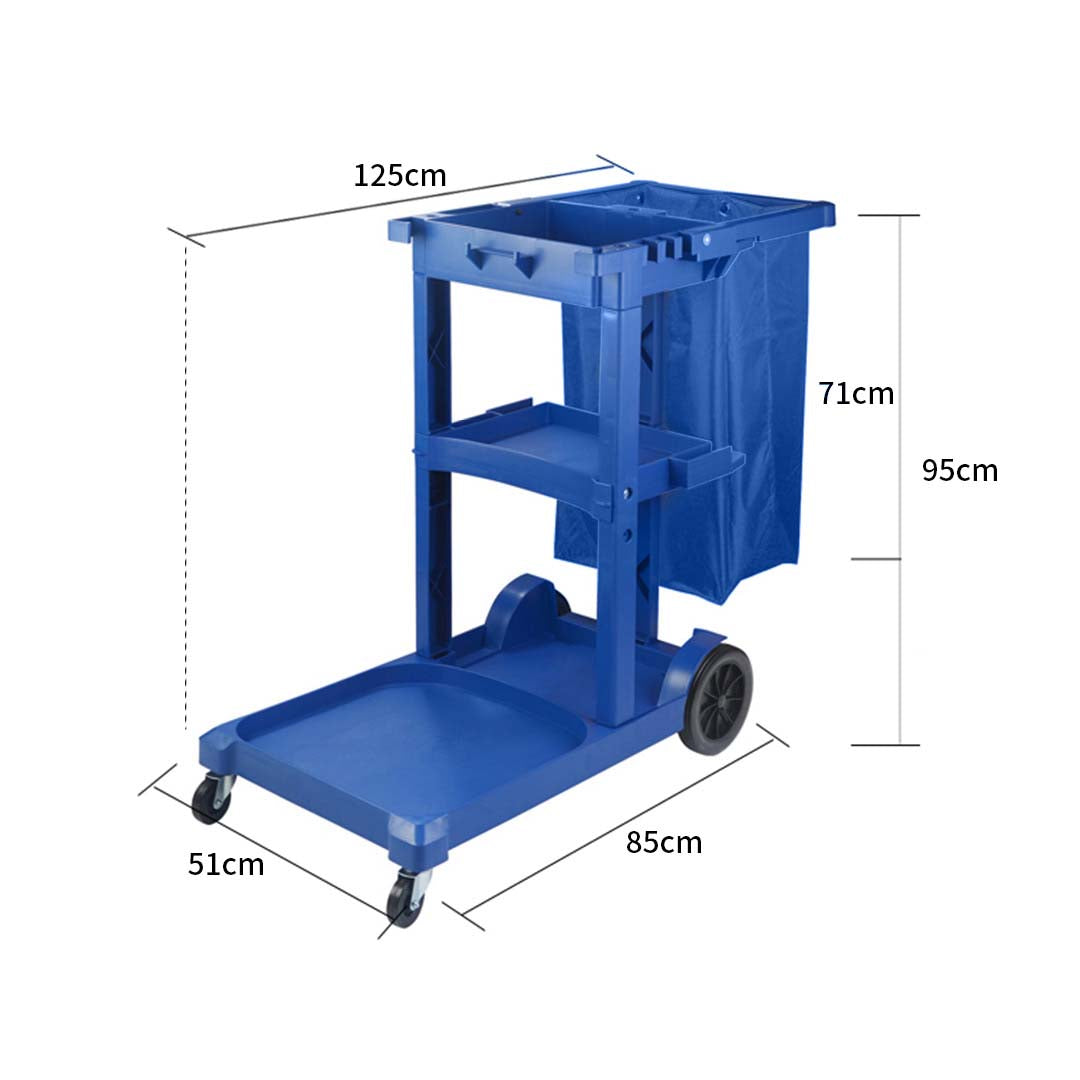 SOGA 3 Tier Multifunction Janitor Cleaning Waste Cart Trolley and Waterproof Bag Blue - Cafe Supply