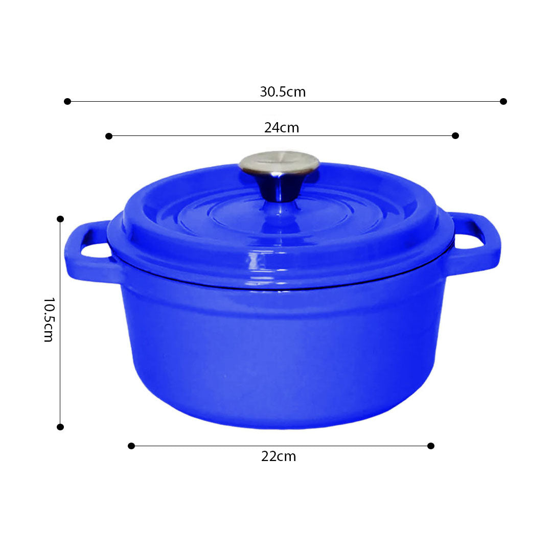 SOGA Cast Iron 24cm Enamel Porcelain Stewpot Casserole Stew Cooking Pot With Lid 3.6L Blue - Cafe Supply