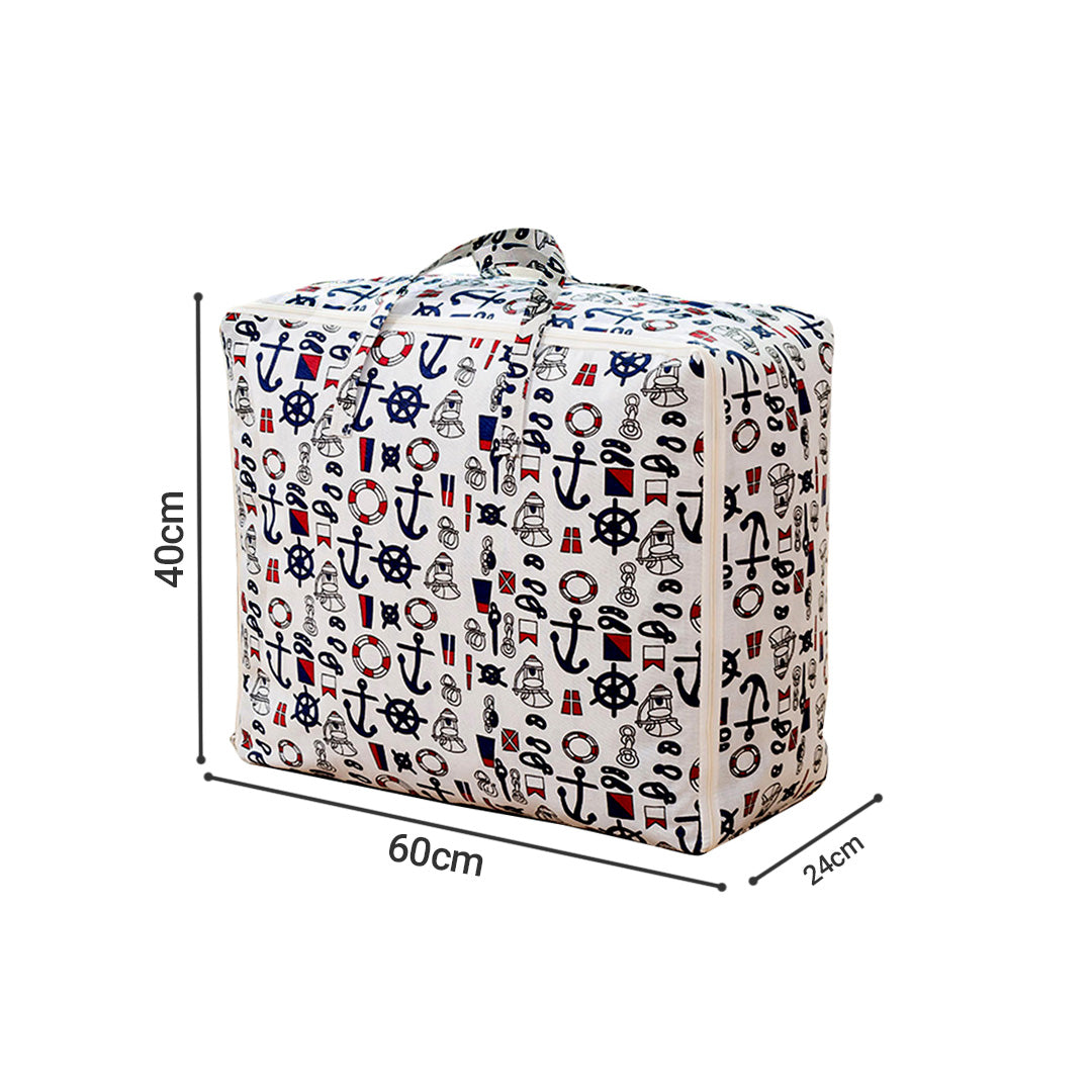 SOGA Nautical Icons Large Storage Luggage Bag Double Zipper Foldable Travel Organiser Essentials - Cafe Supply