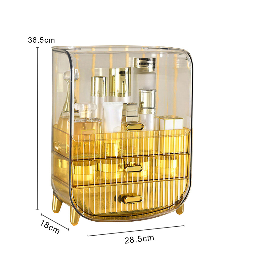 SOGA 2X 3 Tier Golden Yellow Multifunctional Countertop Cosmetic Storage Makeup Perfume Skincare Display Stand Shelf Drawer Type Organiser - Cafe Supply