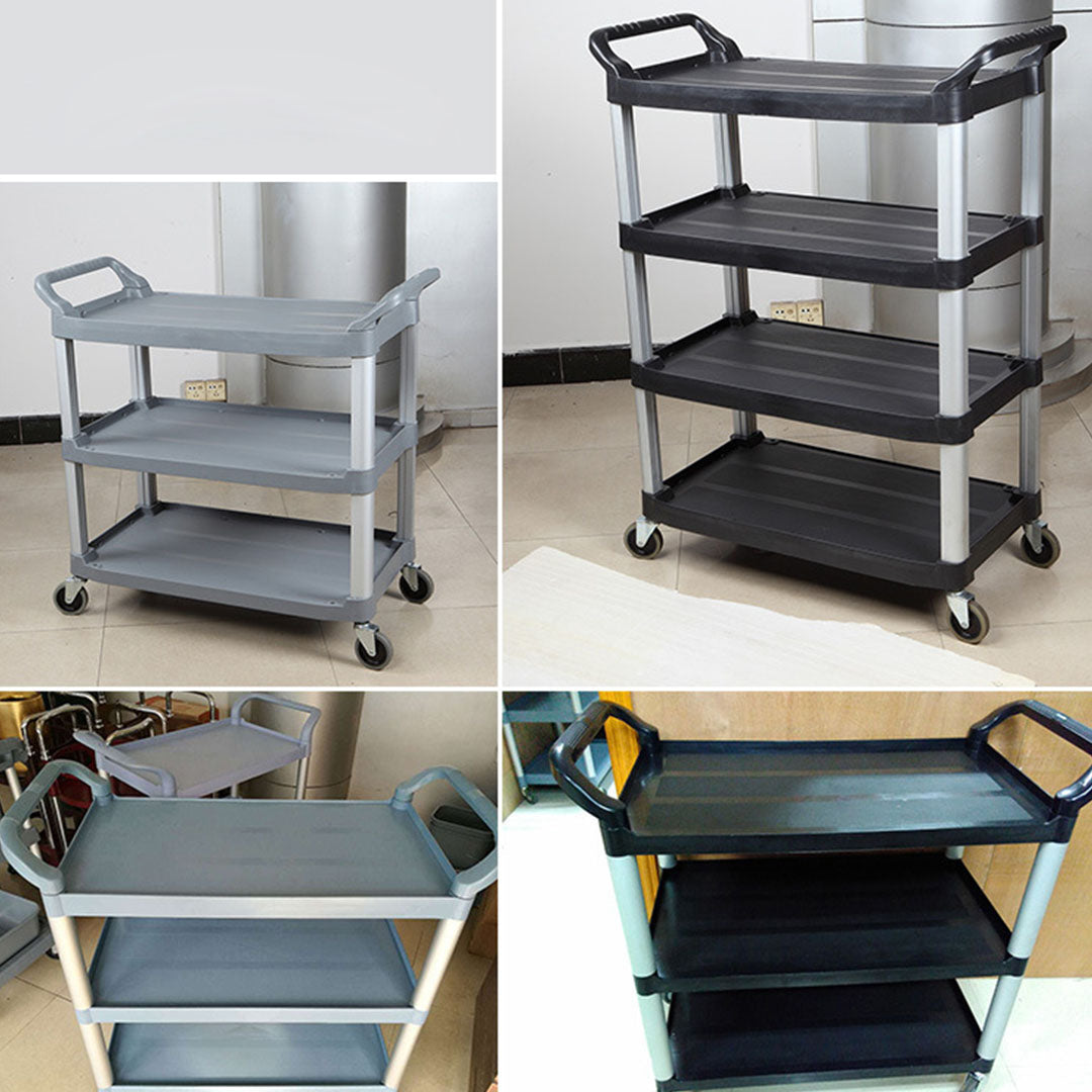 SOGA 2X 4 Tier Food Trolley Portable Kitchen Cart Multifunctional Big Utility Service with wheels 950x500x1270mm Black - Cafe Supply