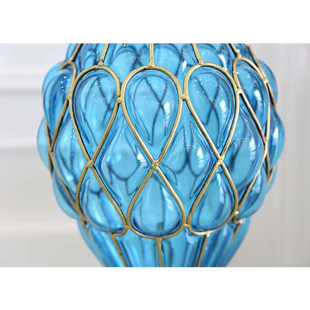 SOGA 67cm Blue Glass Tall Floor Vase with Metal Flower Stand - Cafe Supply