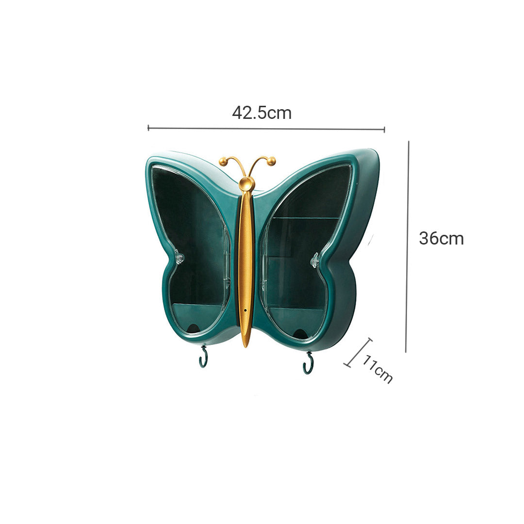 SOGA 2X Green Butterfly Shape Wall-Mounted Makeup Organiser Dustproof Waterproof Bathroom Storage Box Home Decor - Cafe Supply