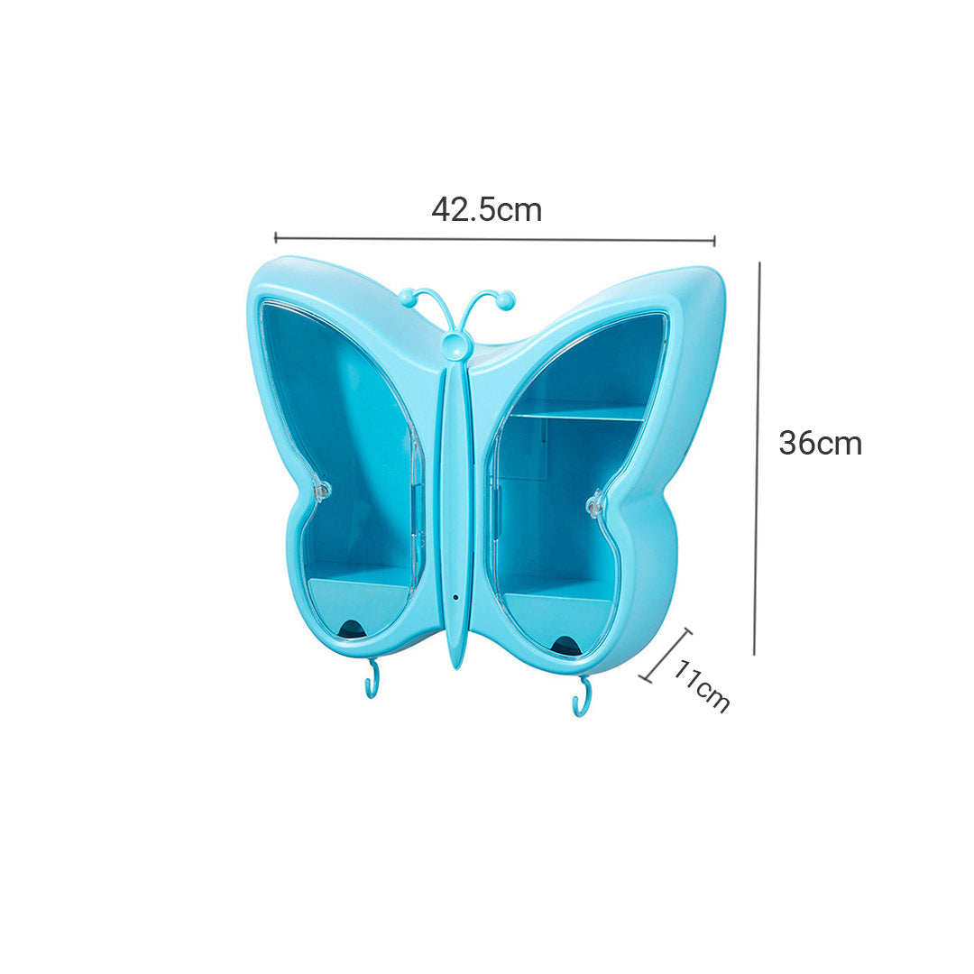 SOGA Blue Butterfly Shape Wall-Mounted Makeup Organiser Dustproof Waterproof Bathroom Storage Box Home Decor - Cafe Supply