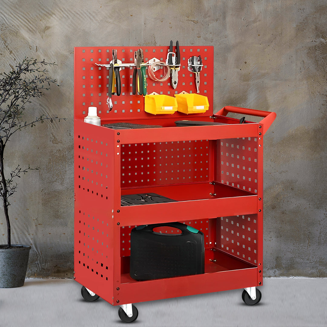 SOGA 2X 3 Tier Tool Storage Cart Portable Service Utility Heavy Duty Mobile Trolley with Porous Side Panels - Cafe Supply