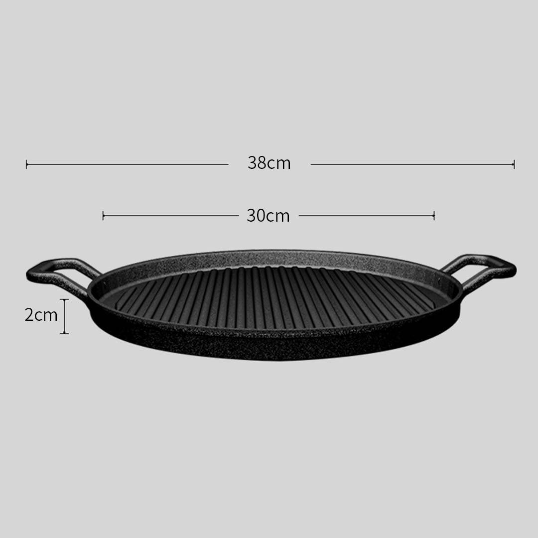 SOGA 30cm Ribbed Cast Iron Frying Pan Skillet Coating Steak Sizzle Platter - Cafe Supply