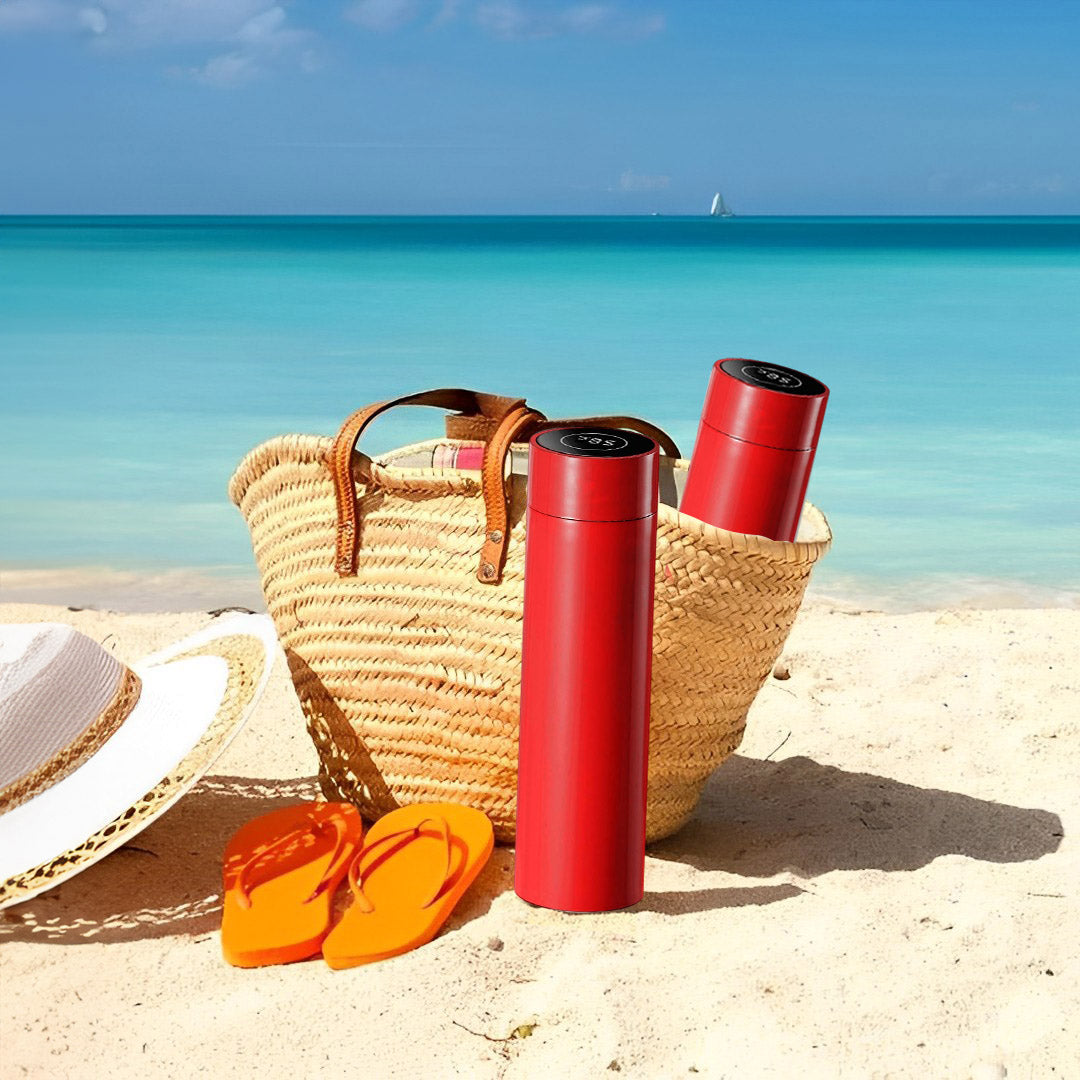 SOGA 2X 500ML Stainless Steel Smart LCD Thermometer Display Bottle Vacuum Flask Thermos Red - Cafe Supply