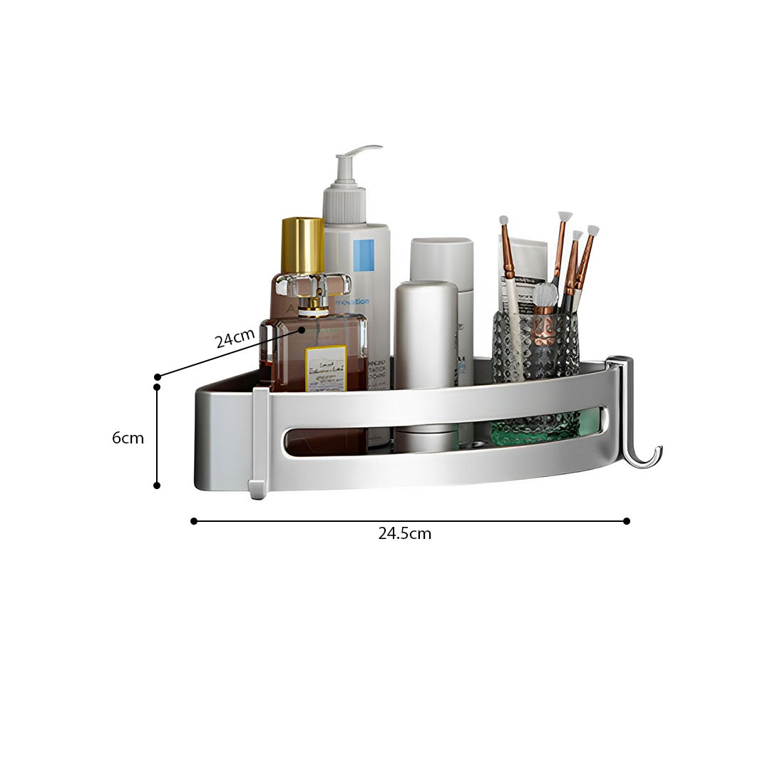 SOGA 2X Silver Wall-Mounted Triangular Bathroom Storage Corner Vanity Organiser Space Saving Adhesive Shelf Rack with Hooks - Cafe Supply