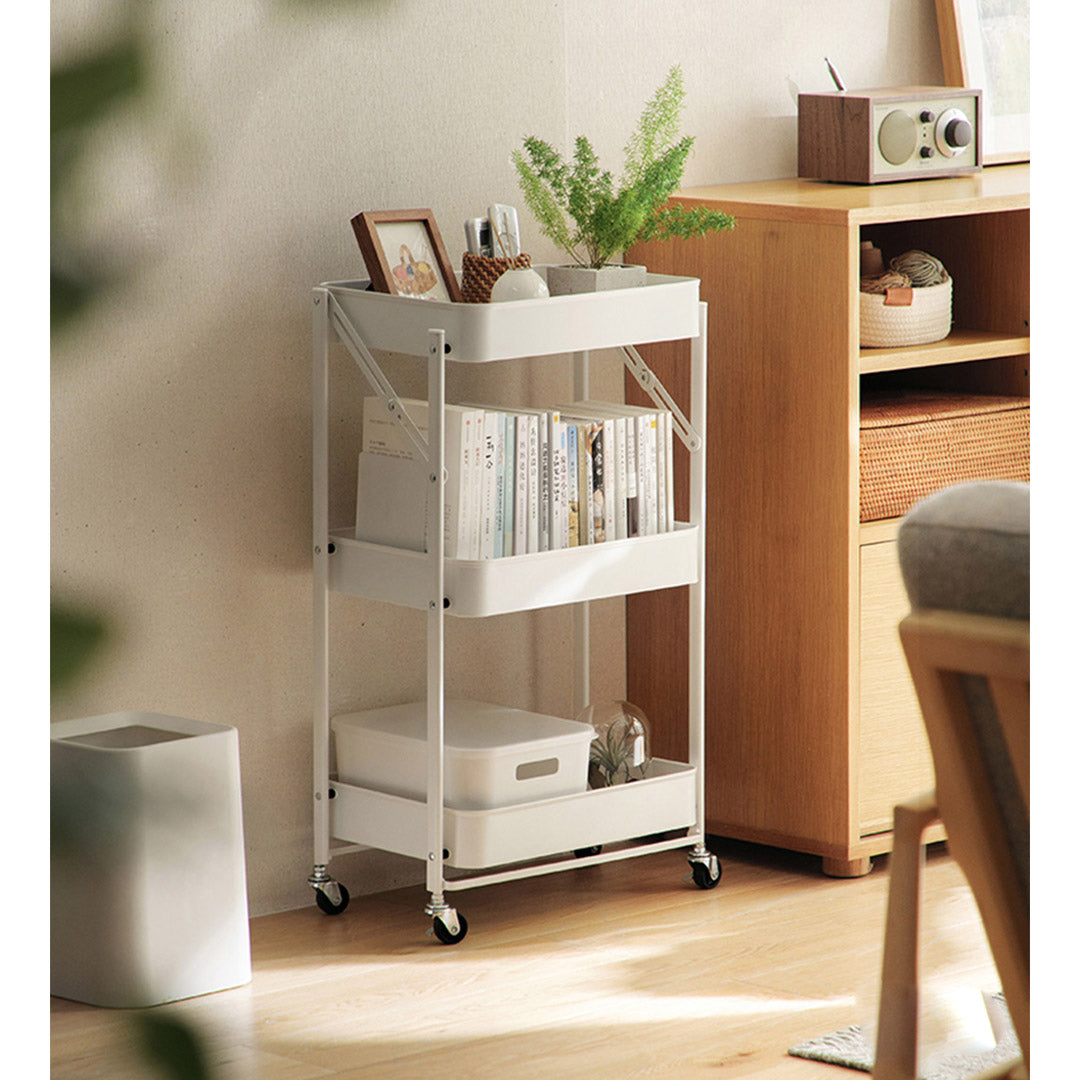 SOGA 2X 3 Tier Steel White Foldable Kitchen Cart Multi-Functional Shelves Portable Storage Organizer with Wheels - Cafe Supply