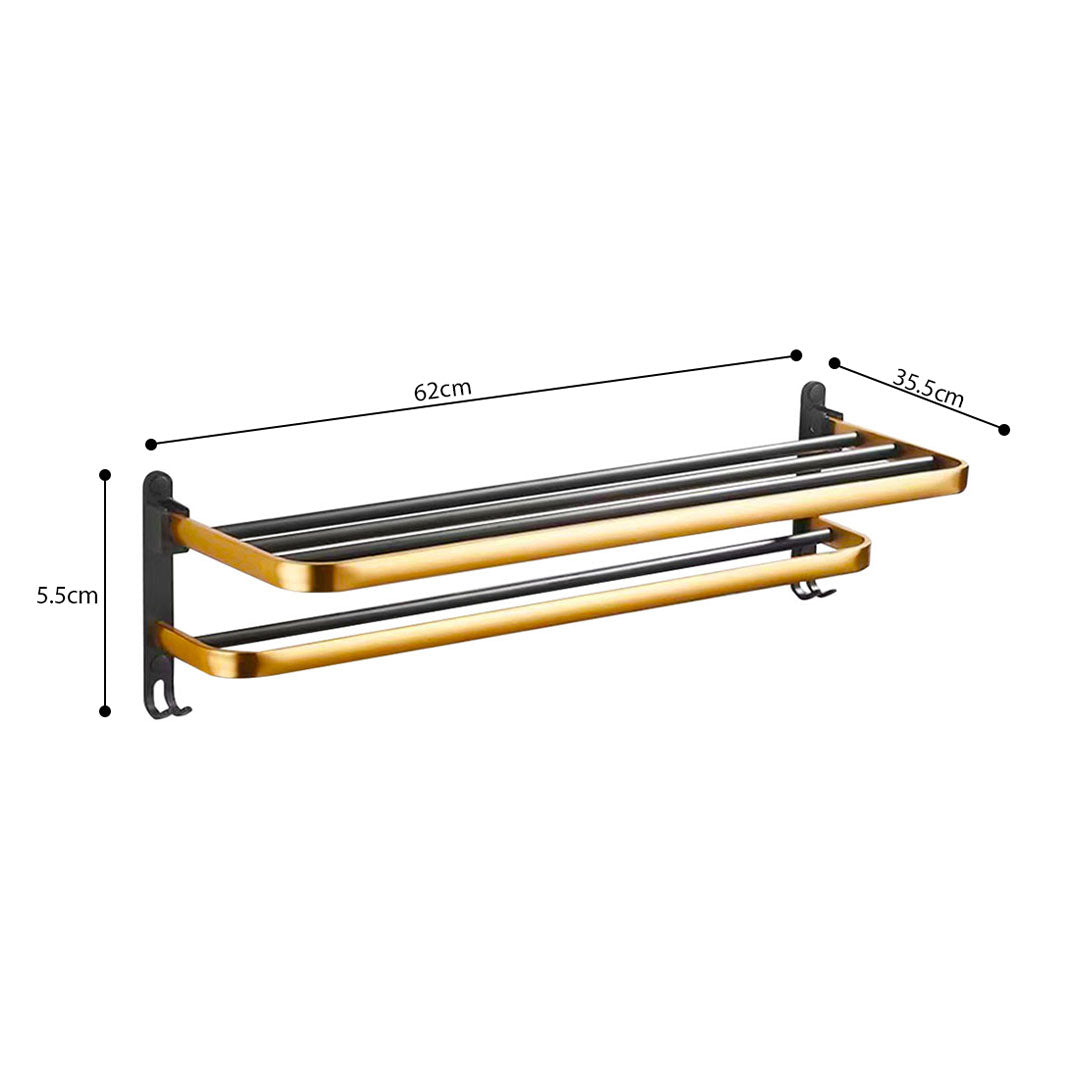 SOGA 2X 62cm Wall-Mounted Double Pole Towel Holder Bathroom Organiser Rail Hanger with Hooks - Cafe Supply