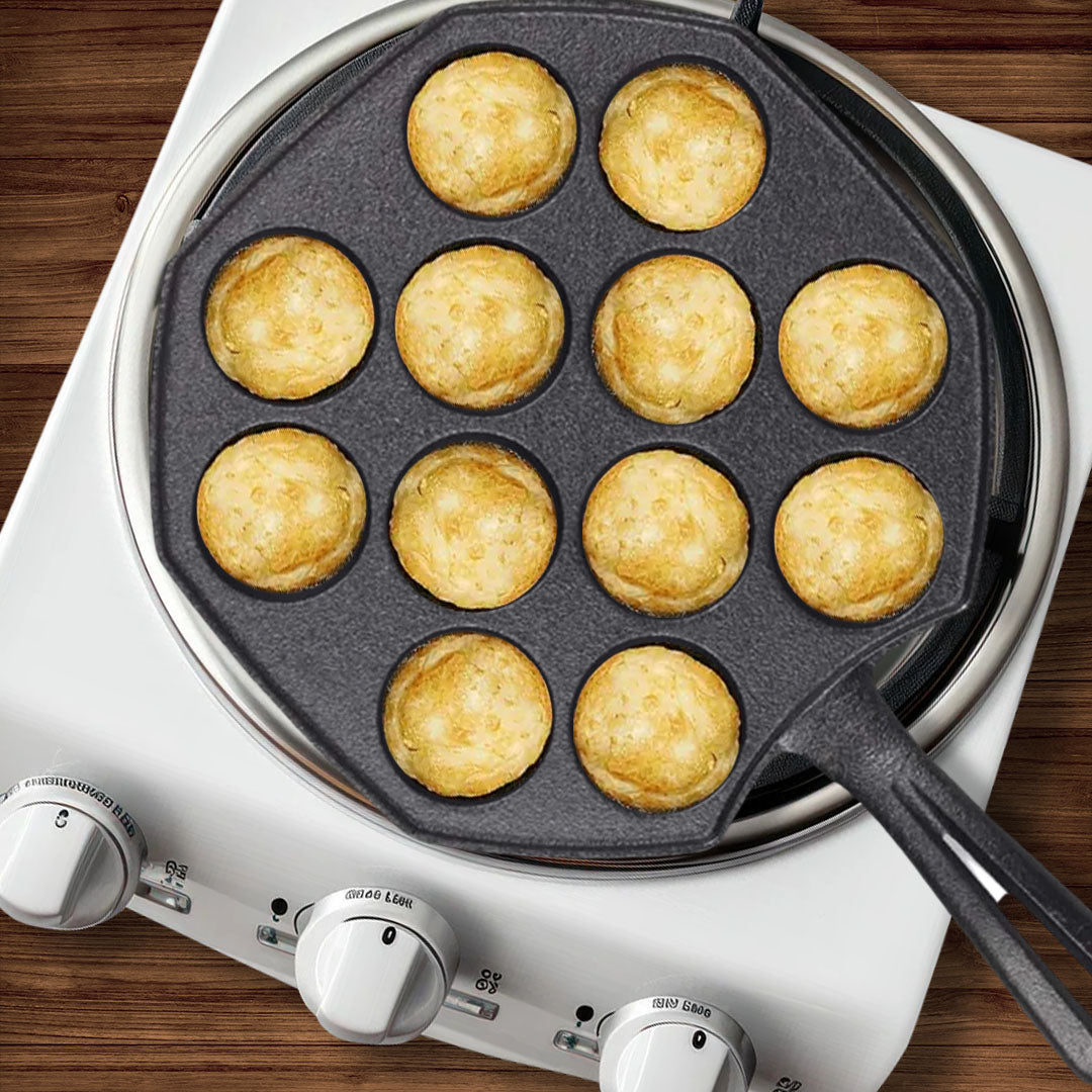 SOGA 18CM Cast Iron Takoyaki Fry Pan Octopus Balls Maker 12 Hole Cavities Grill Mold - Cafe Supply