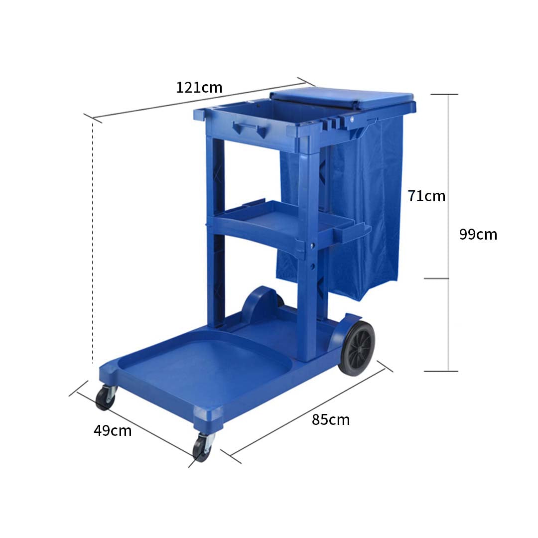 SOGA 2X 3 Tier Multifunction Janitor Cleaning Waste Cart Trolley and Waterproof Bag with Lid Blue - Cafe Supply