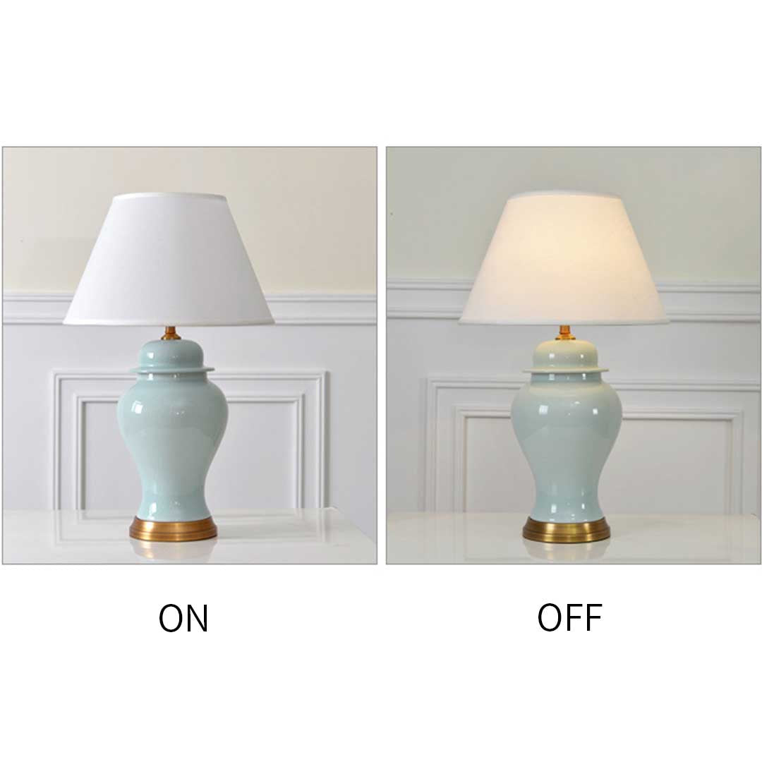 SOGA Oval Ceramic Table Lamp with Gold Metal Base Desk Lamp Yellow - Cafe Supply