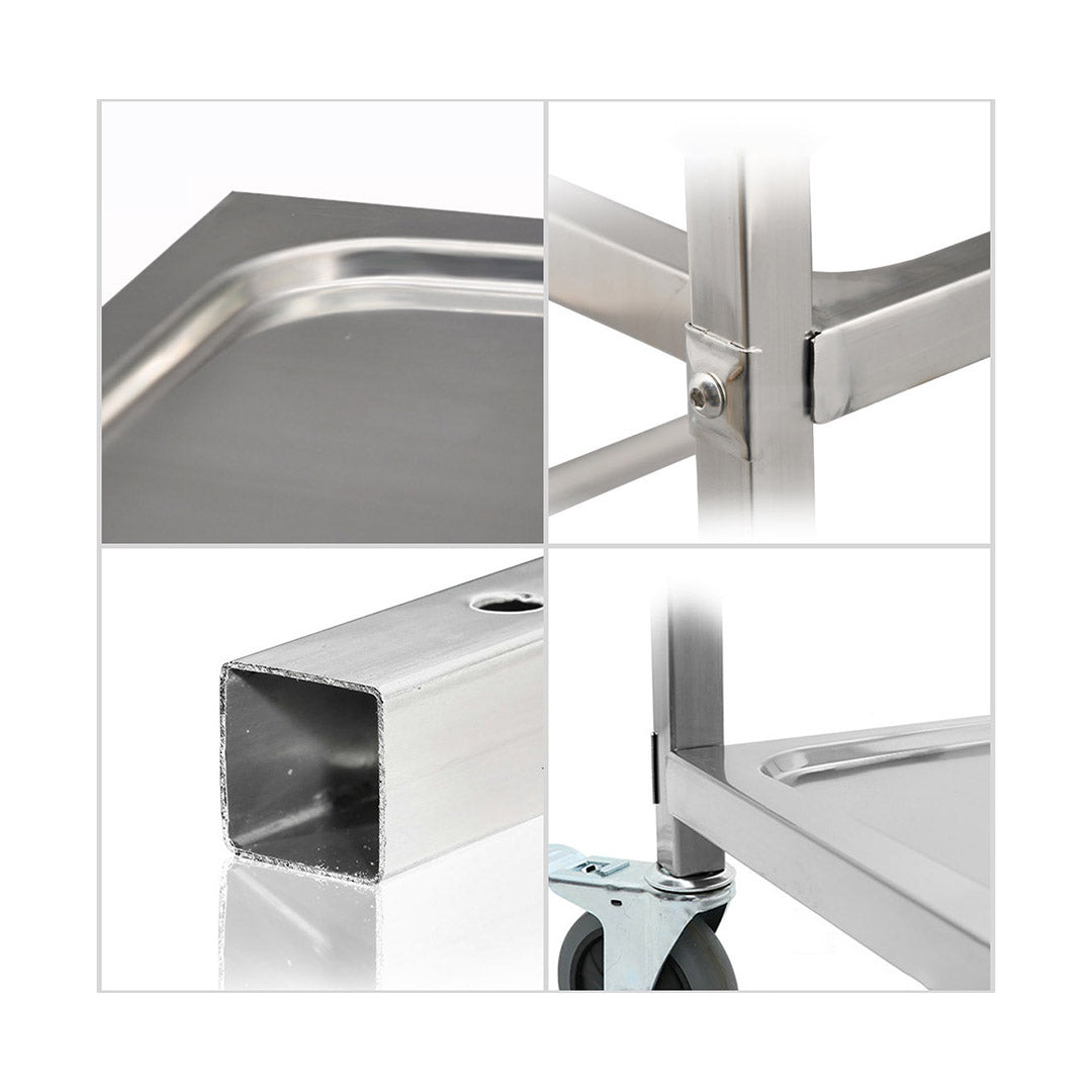 SOGA 2X 2 Tier 75x40x83.5cm Stainless Steel Kitchen Dinning Food Cart Trolley Utility Small - Cafe Supply