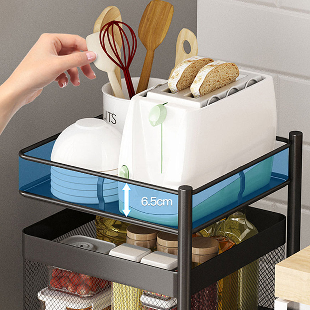 SOGA 3 Tier Steel Square Rotating Kitchen Cart Multi-Functional Shelves Portable Storage Organizer with Wheels - Cafe Supply