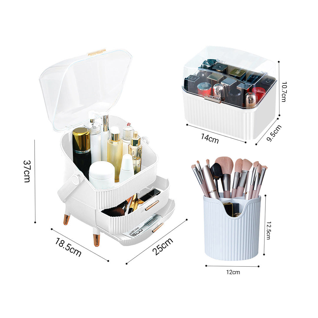 SOGA White Cosmetic Jewelry Storage Organiser Set Makeup Brush Lipstick Skincare Holder Jewelry Storage Box with Handle - Cafe Supply