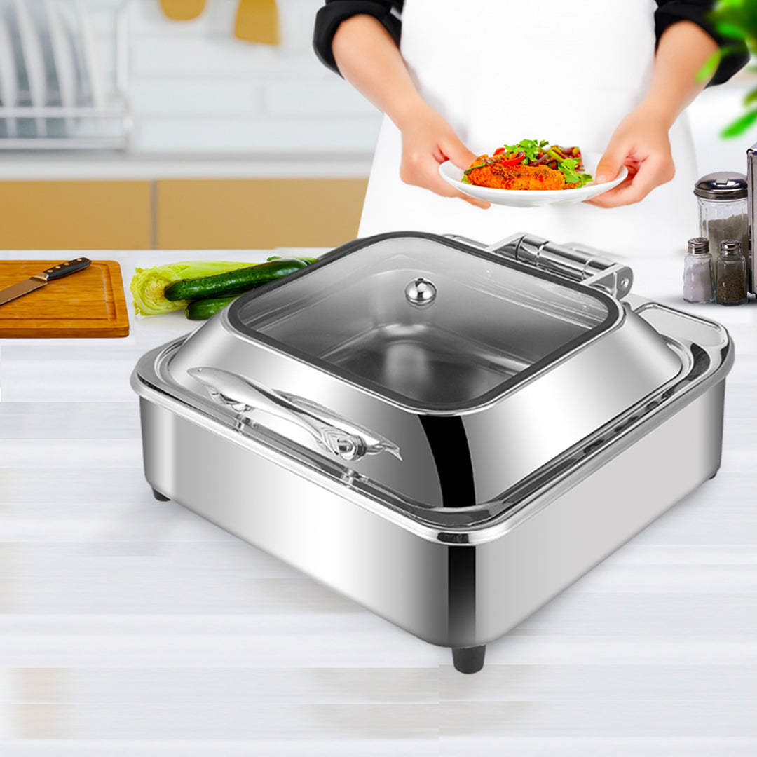 SOGA Stainless Steel Square Chafing Dish Tray Buffet Cater Food Warmer Chafer with Top Lid - Cafe Supply