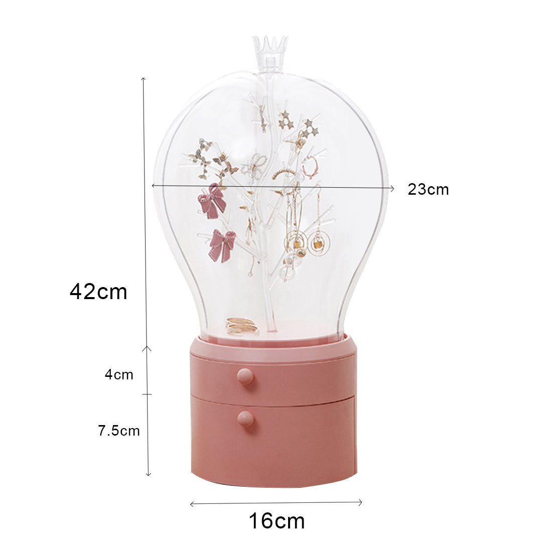 SOGA Pink 360 Degree Rotating LED Light 2 Layered Jewelry Storage Box Waterproof Dustproof Accessories Organiser - Cafe Supply
