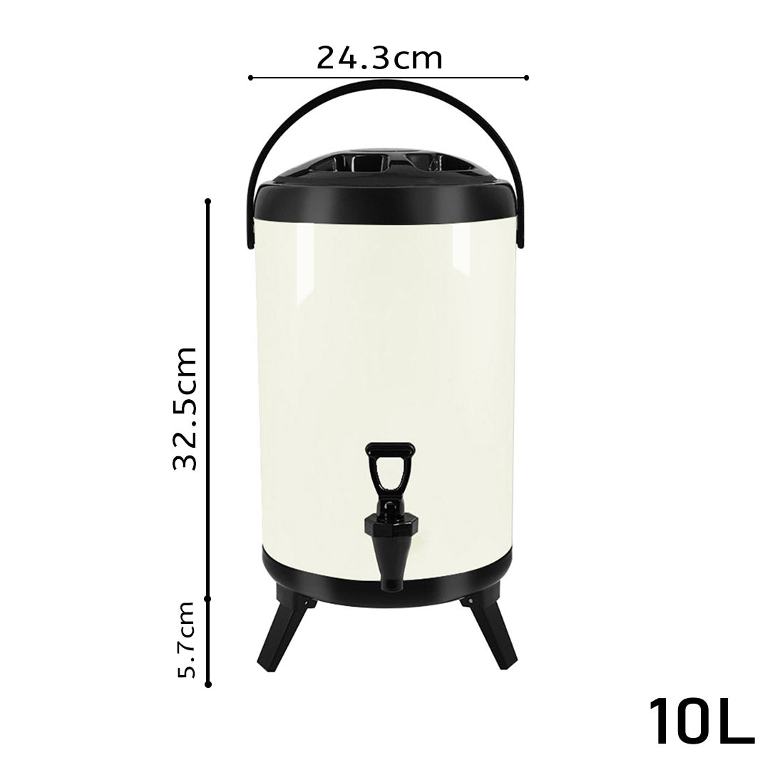 SOGA 2X 10L Stainless Steel Insulated Milk Tea Barrel Hot and Cold Beverage Dispenser Container with Faucet White - Cafe Supply