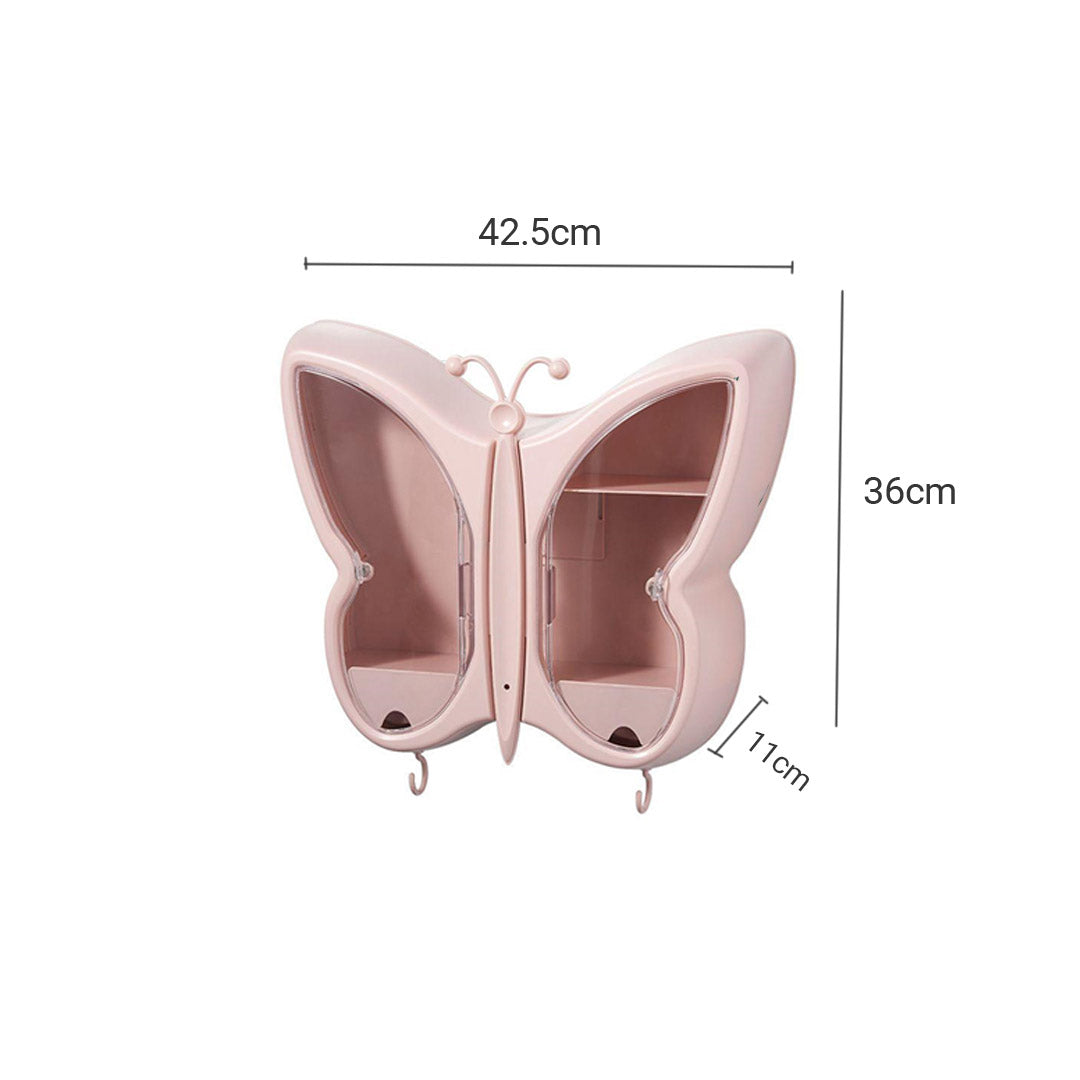 SOGA 2X Pink Butterfly Shape Wall-Mounted Makeup Organiser Dustproof Waterproof Bathroom Storage Box Home Decor - Cafe Supply
