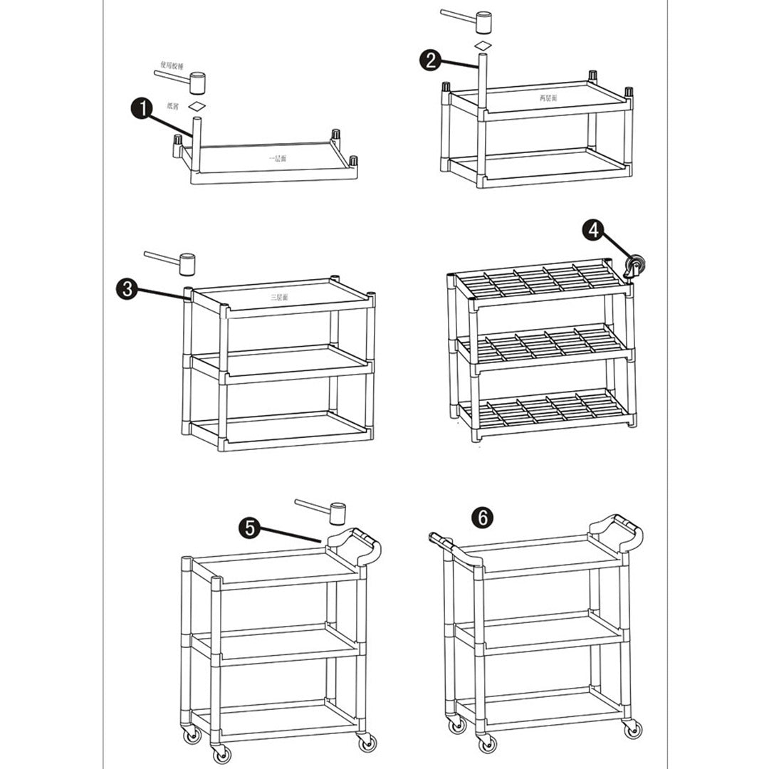SOGA 2X 3 Tier Food Trolley Food Waste Cart w/ 2 Bin Food Utility Kitchen Large - Cafe Supply
