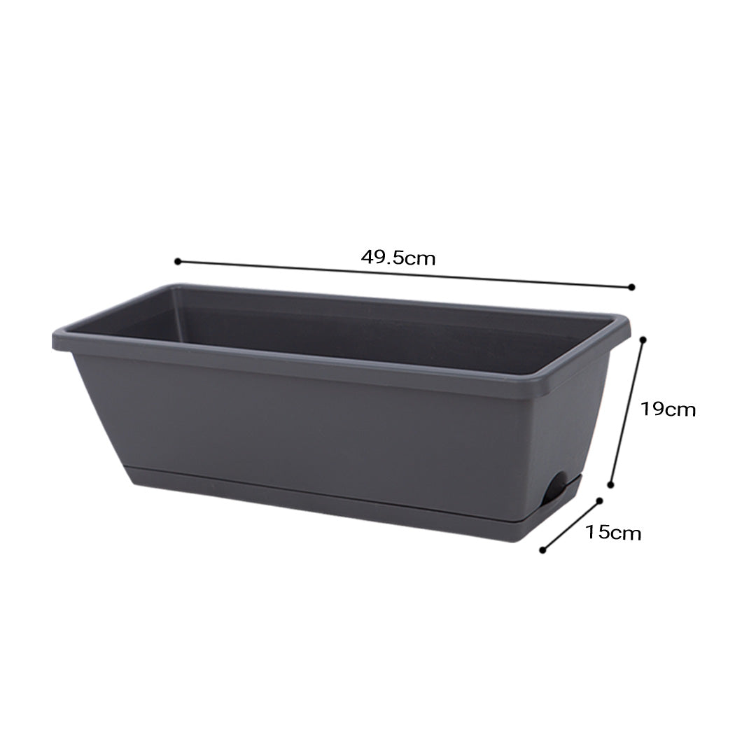SOGA 49.5cm Black Rectangular Planter Vegetable Herb Flower Outdoor Plastic Box with Holder Balcony Garden Decor Set of 5 - Cafe Supply