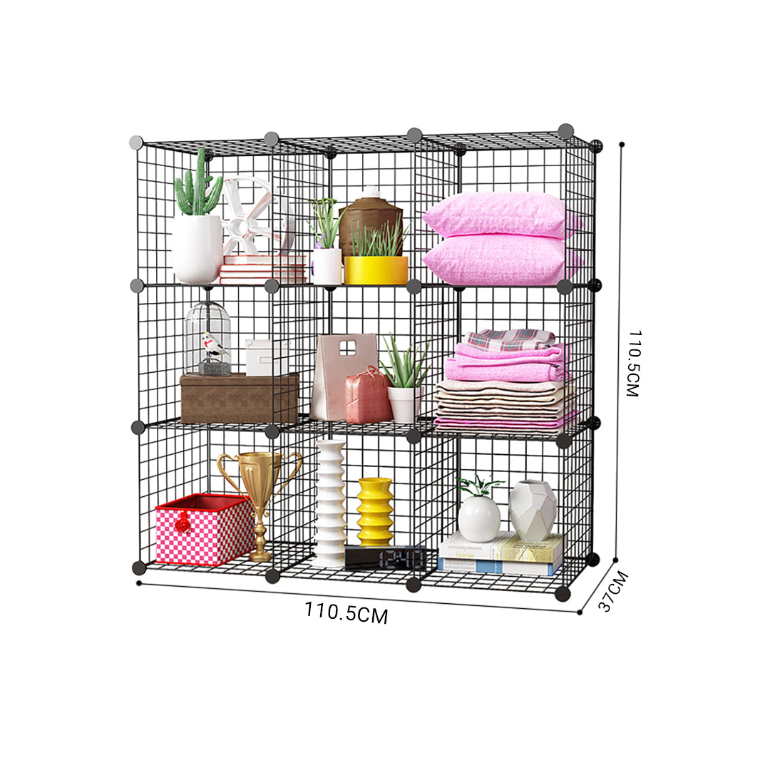 SOGA 2X Black Portable 9-Cube Storage Organiser Foldable DIY Modular Grid Space Saving Shelf - Cafe Supply