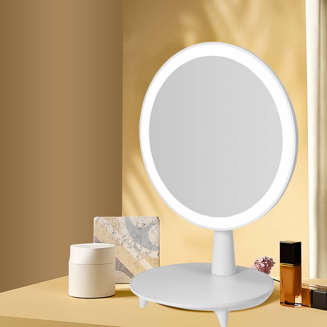 SOGA 2X Round White Rechargeable LED Light Makeup Mirror Tabletop Vanity Home Decor - Cafe Supply