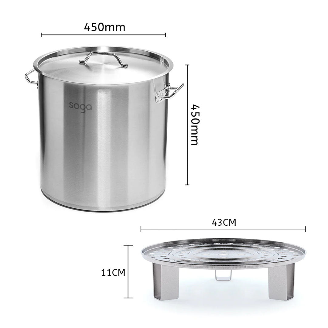 SOGA 50L Stainless Steel Stock Pot with One Steamer Rack Insert Stockpot Tray - Cafe Supply