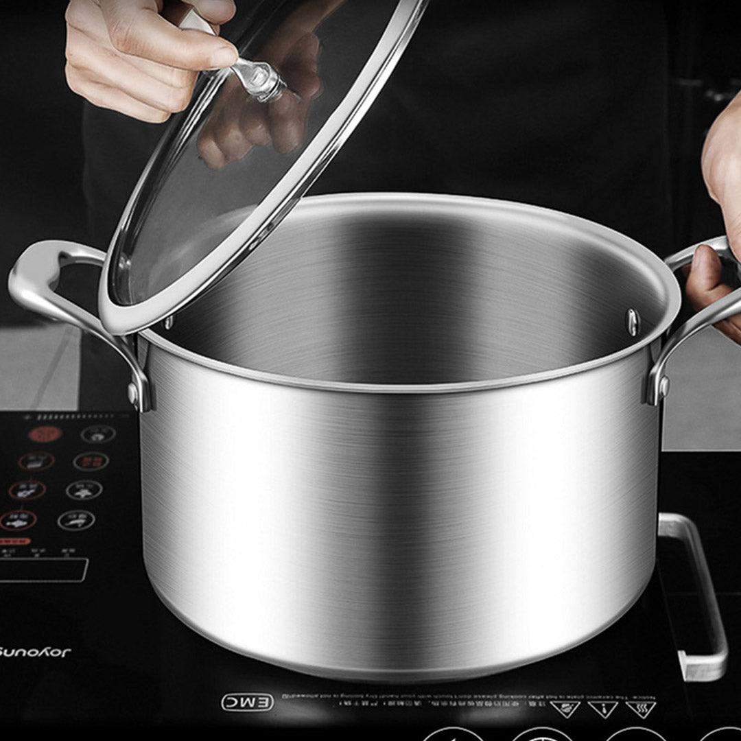 SOGA 2X 20cm Stainless Steel Soup Pot Stock Cooking Stockpot Heavy Duty Thick Bottom with Glass Lid - Cafe Supply