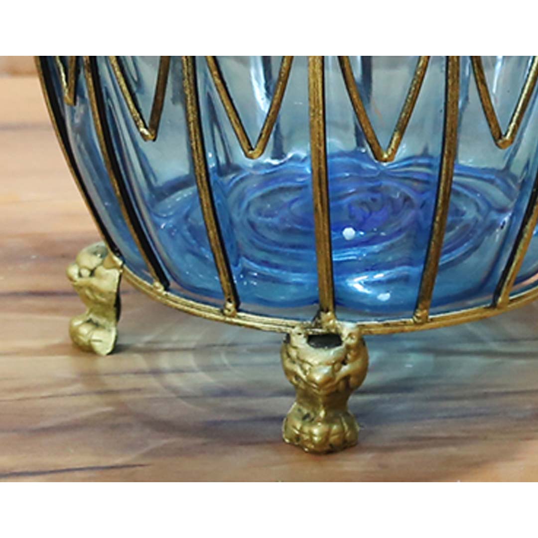 SOGA 51cm Blue Glass Oval Floor Vase with Metal Flower Stand - Cafe Supply