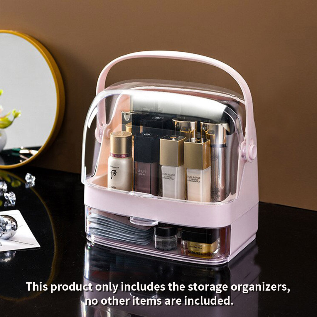 SOGA 2X 2 Tier Pink Countertop Makeup Cosmetic Storage Organiser Skincare Holder Jewelry Storage Box with Handle - Cafe Supply