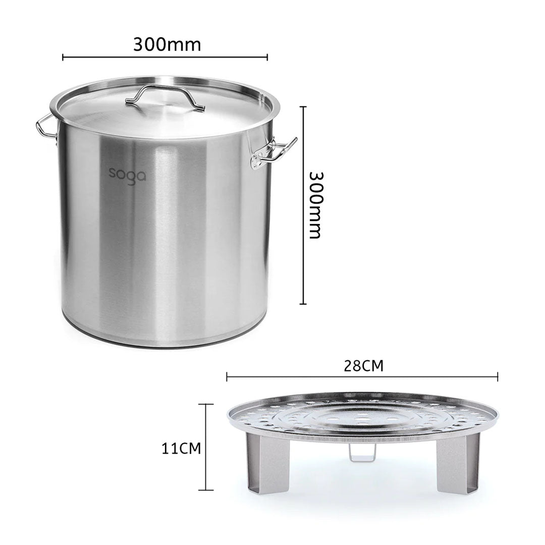 SOGA 21L Stainless Steel Stock Pot with Two Steamer Rack Insert Stockpot Tray - Cafe Supply