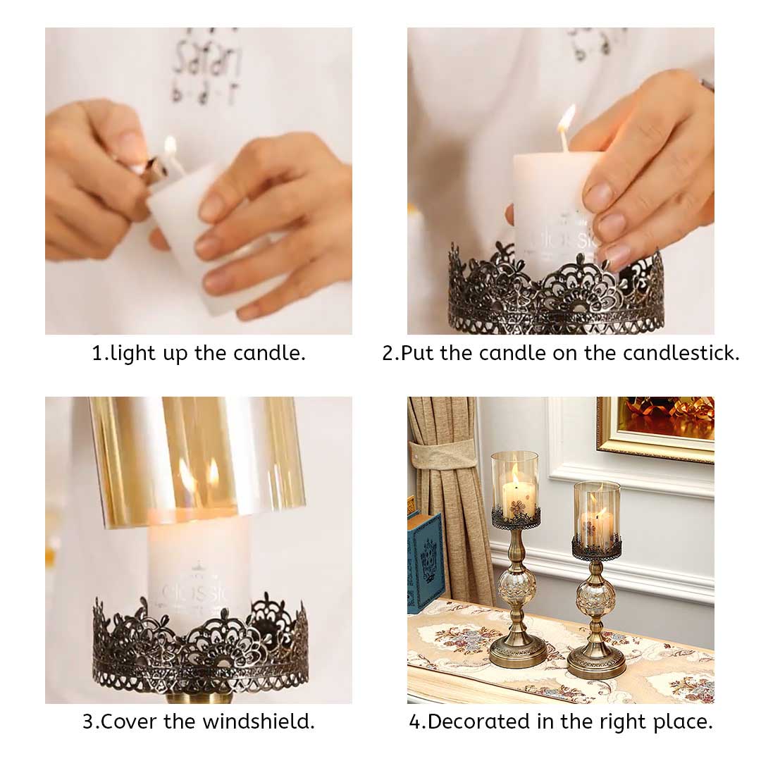 SOGA 2X 42cm Glass Candle Holder Candle Stand Glass/Metal - Cafe Supply