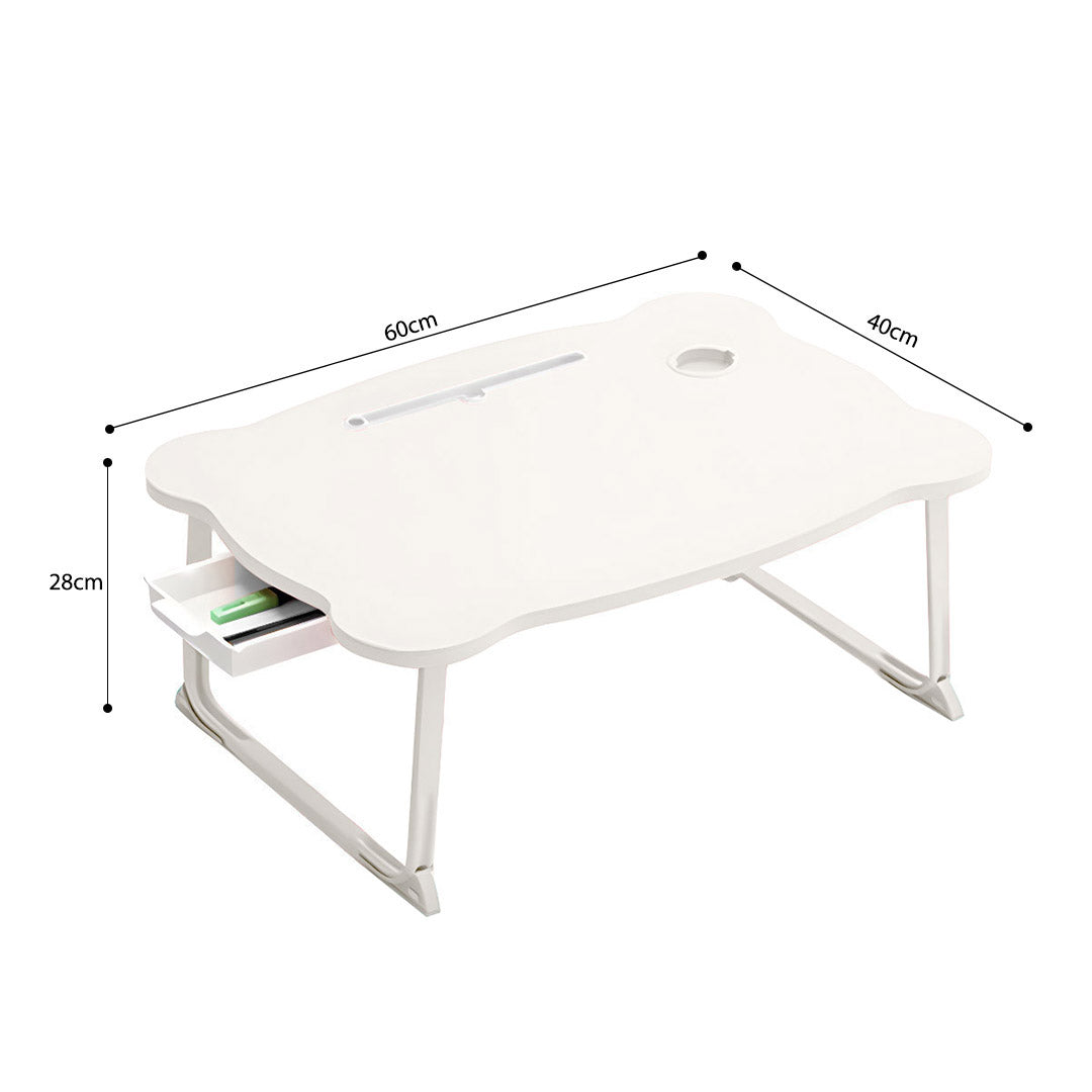 SOGA White Portable Bed Table Adjustable Folding Mini Desk With Mini Drawer and Cup-Holder Home Decor - Cafe Supply