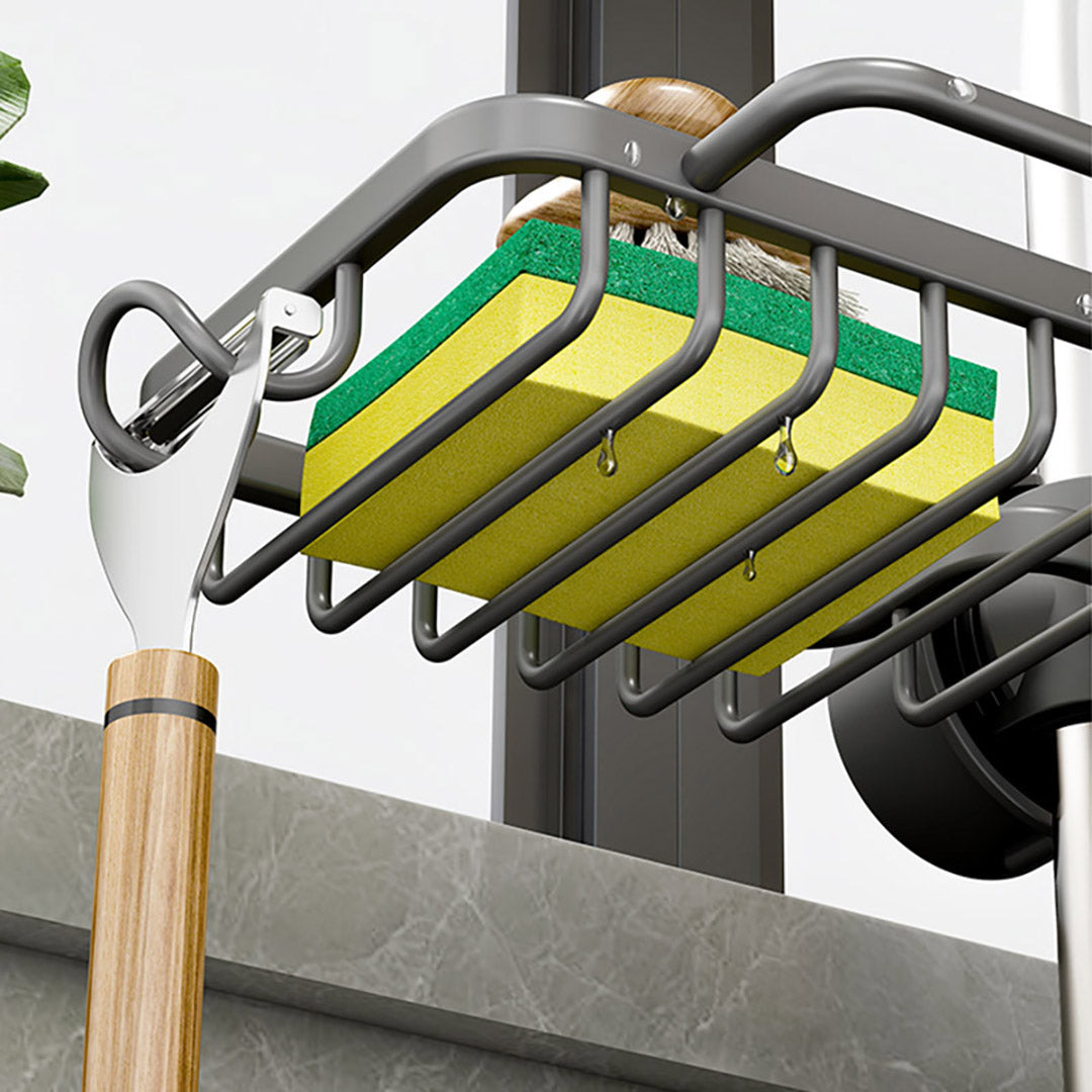 SOGA 2XDark Grey Kitchen Sink Organiser Faucet Soap Sponge Caddy Rack Drainer with Towel Bar Holder - Cafe Supply