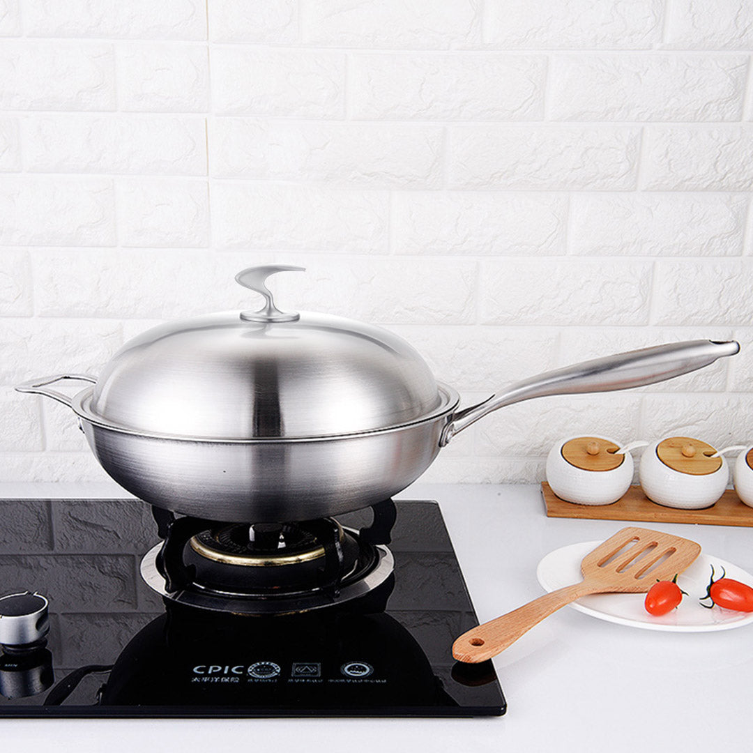 SOGA 18/10 Stainless Steel Fry Pan 34cm Frying Pan Top Grade Skillet with Helper Handle and Lid - Cafe Supply