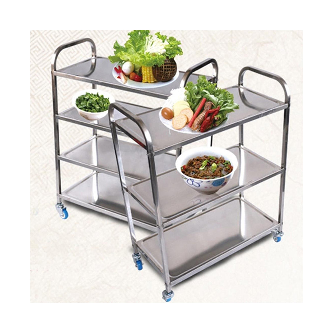 SOGA 2X 4 Tier Stainless Steel Kitchen Dinning Food Cart Trolley Utility Size Square Small - Cafe Supply