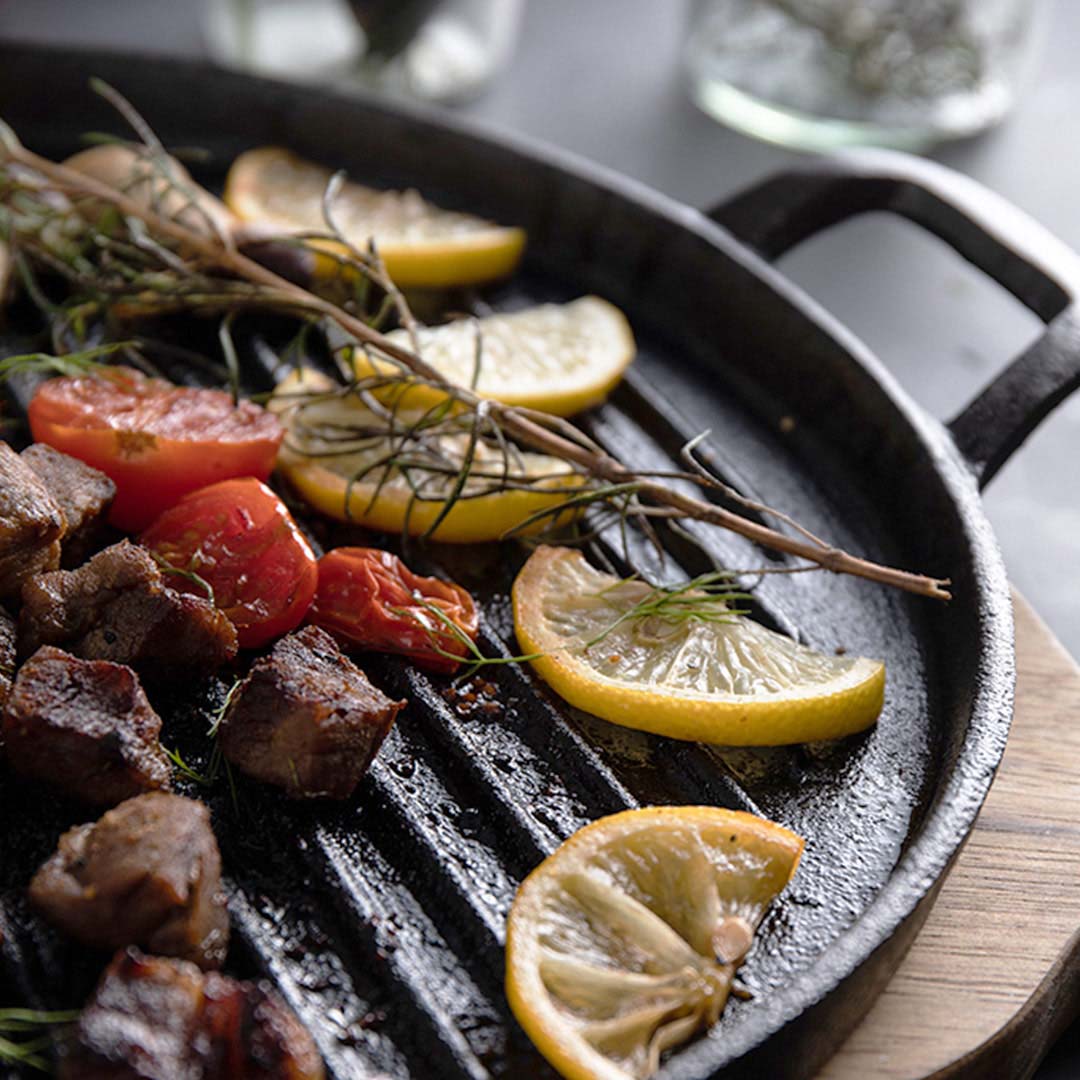 SOGA 30cm Ribbed Cast Iron Frying Pan Skillet Coating Steak Sizzle Platter - Cafe Supply