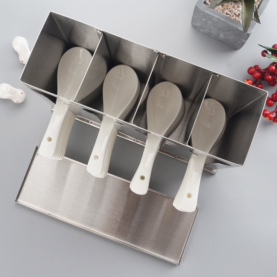 SOGA 2X Stainless Steel Buffet Restaurant Spoon Utensil Holder Storage Rack 4 Holes - Cafe Supply