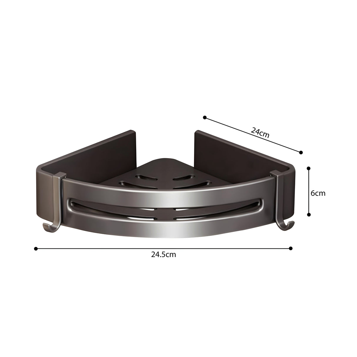 SOGA Black Wall-Mounted Triangular Bathroom Storage Corner Vanity Organiser Space Saving Adhesive Shelf Rack with Hooks - Cafe Supply