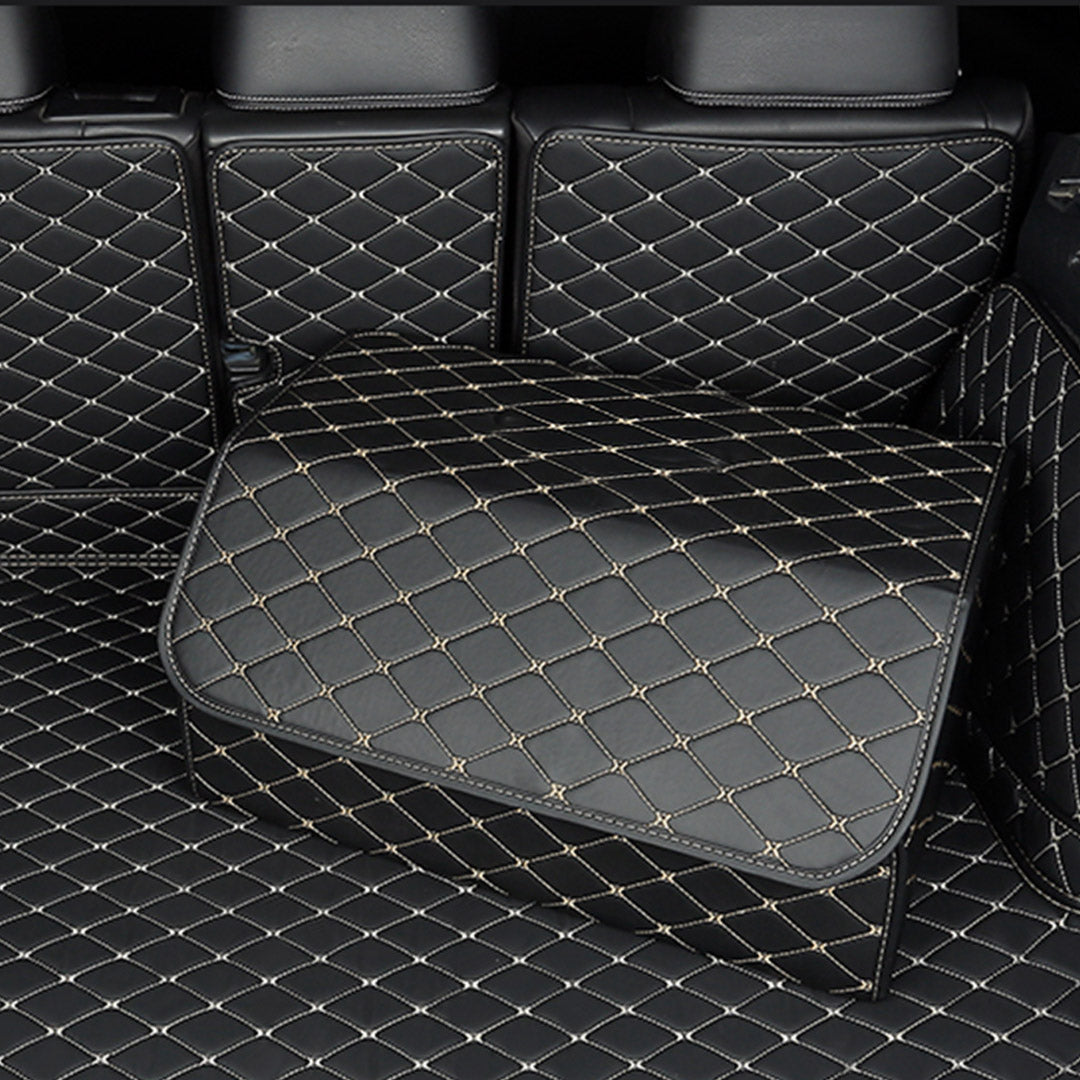 SOGA Leather Car Boot Collapsible Foldable Trunk Cargo Organizer Portable Storage Box Black/Gold Stitch Large - Cafe Supply