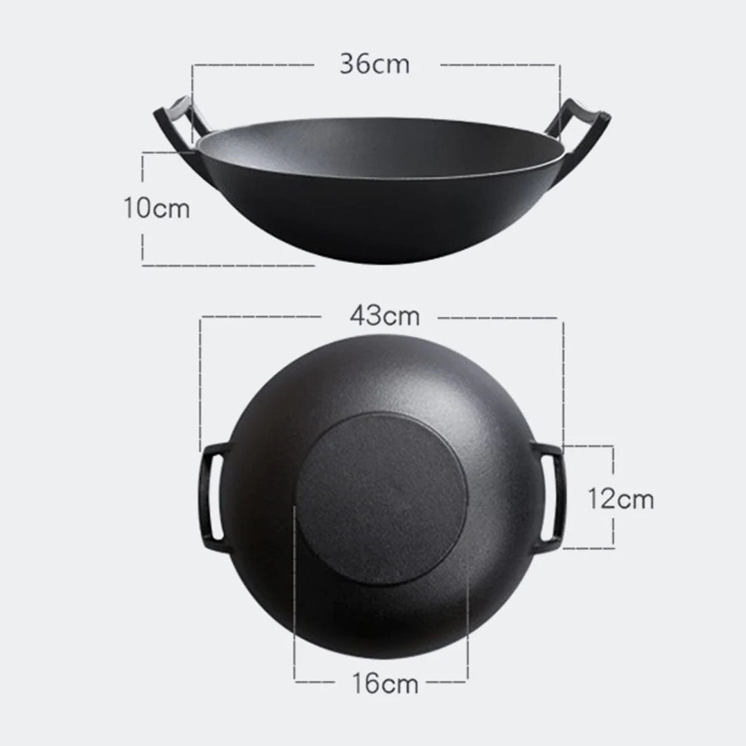SOGA 2X 36CM Commercial Cast Iron Wok FryPan with Wooden Lid Fry Pan - Cafe Supply