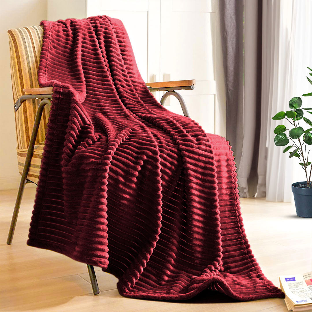 SOGA 2X Burgundy Throw Blanket Warm Cozy Striped Pattern Thin Flannel Coverlet Fleece Bed Sofa Comforter - Cafe Supply