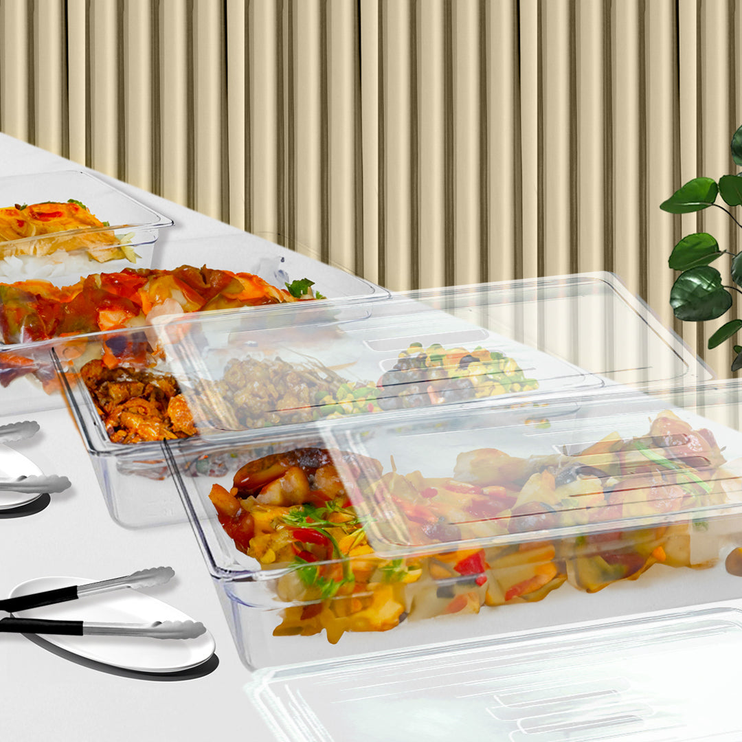 SOGA 65mm Clear Gastronorm GN Pan 1/3 Food Tray Storage Bundle of 4 with Lid - Cafe Supply