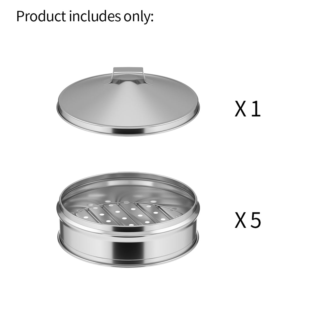 SOGA 2X 5 Tier Stainless Steel Steamers With Lid Work inside of Basket Pot Steamers 25cm - Cafe Supply